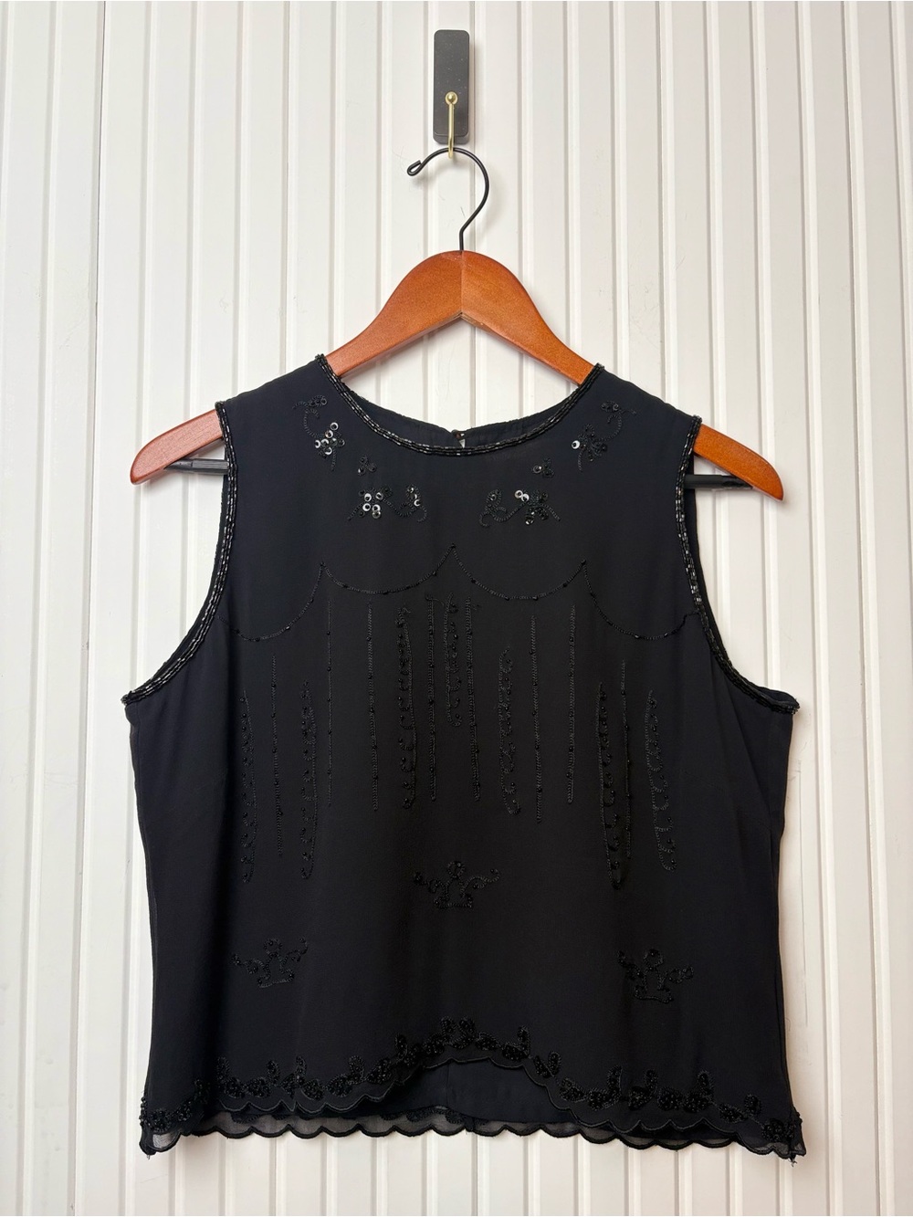 Valerie Stevens 100% Silk Top M Beaded Dark Romantic Date Night Formal Evening